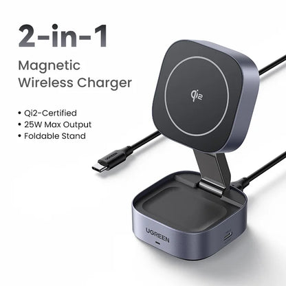 Support de chargeur sans fil MagSafe 2 en 1 Qi2 25 W