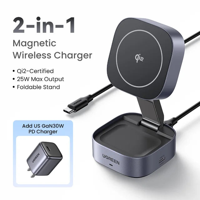 Support de chargeur sans fil MagSafe 2 en 1 Qi2 25 W