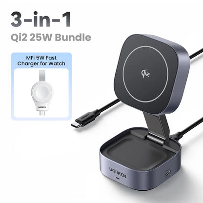 Support de chargeur sans fil MagSafe 2 en 1 Qi2 25 W