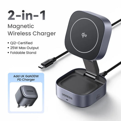 Support de chargeur sans fil MagSafe 2 en 1 Qi2 25 W