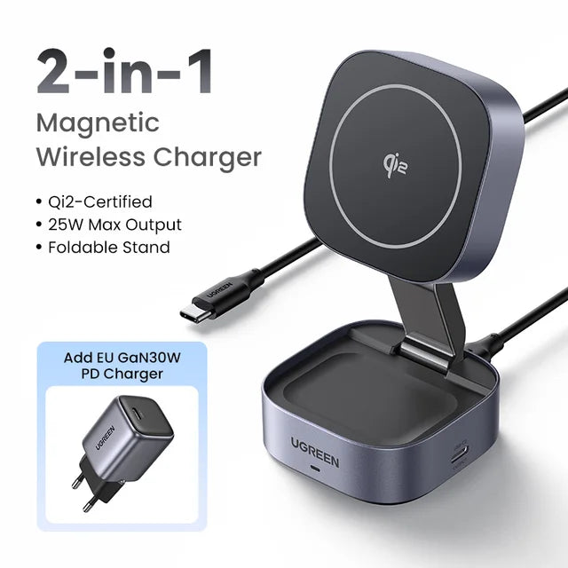 Support de chargeur sans fil MagSafe 2 en 1 Qi2 25 W